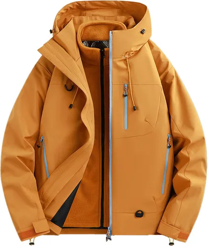 Vista 8 de Abrigos de otoño e invierno 3 en 1 con capucha, chaqueta de esquí de nieve 2026, impermeable, resistente al viento, forro polar, para mujeres y Negro
