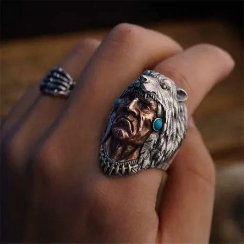 Vista 2 de KOICCVQQ Anillo retro de plata de ley 925 para hombre, diseño de lobo antiguo, amuleto antiguo, nórdico, vikingo, nórdico, lobo, antideslustre