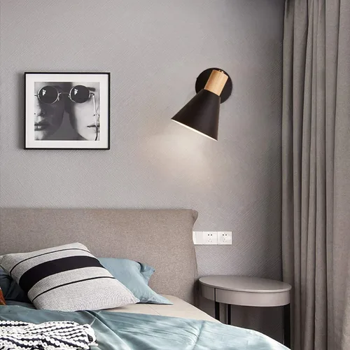 Vista 4 de ClanKin Apliques de pared con interruptor de perilla, lámpara de pared ajustable negra para dormitorio industrial, iluminación de fregadero de baño