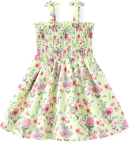 Vista 25 de Disney Vestido de princesa Frozen, Elsa, Minnie Stitch, para niña, con lazo, tirantes fruncidos, traje de verano, para fiesta de cumpleaños, 2-9 años