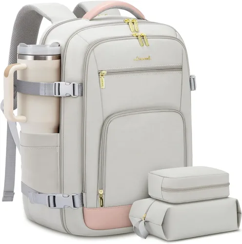 Vista 42 de LOVEVOOK Mochila de viaje para mujer y hombre, Beige, Mochilas de viaje