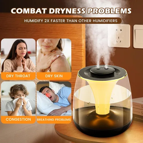 Vista 6 de Humidificadores para dormitorio, 3 L de llenado superior de niebla fría 40 horas de tiempo súper largo, 23 dB silencioso, humidificador de bebé
