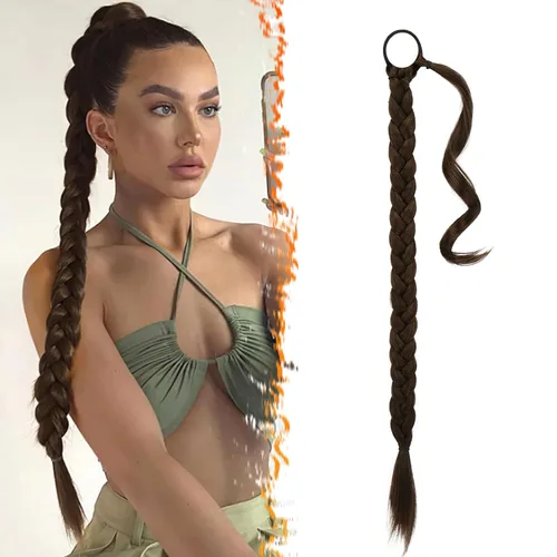 Vista 20 de Barsdar Extensión de 26 Pulgadas de Cola de Caballo Trenzada Larga con Banda Elástica - Extensiones de Cabello en Cola de Caballo Recta y Elegante