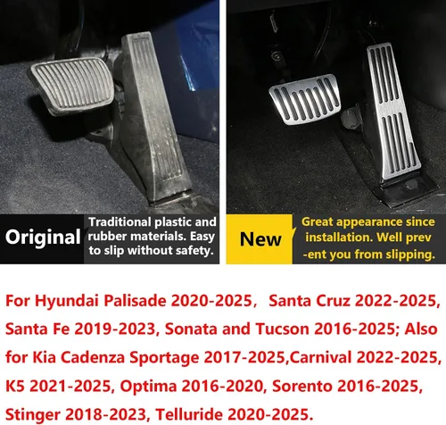 Vista 3 de TTCR-II Cubiertas de pedal para Hyundai Tucson Sonata y Kia Optima Sorento 2016-2025, pedales de freno para Santa Fe 2019-2025 y Sportage 17-25