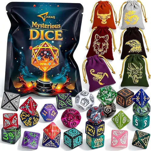 Vista 21 de CiaraQ Juego de dados poliédricos - Dados para juegos de rol DND para Calabozos y Dragones, juego de mesa RPG, doble color, 35 piezas Diseño