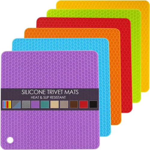 Vista 20 de Salvamanteles para platos calientes, paquete de 4 almohadillas calientes de silicona para cocina, tapete de silicona antideslizante resistente al