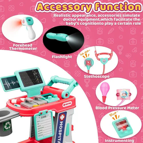 Vista 4 de Kit de médico para niños – Juego de doctor de simulación para niños pequeños con estetoscopio – Juego médico de juguete para niños y niñas – Kit
