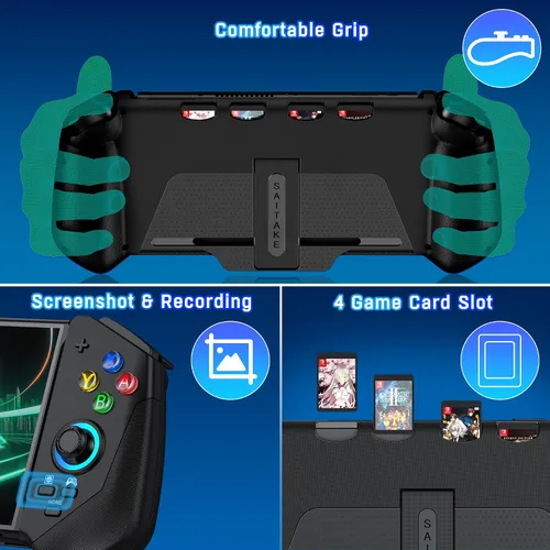 Vista 7 de Switch Controller for SwitchOLED, One-Piece Joypad Controller, Switch Handheld Grip, Ergonomic Switch Controllers Remote with Adjustable LED Light