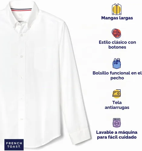 Vista 4 de French Toast Camisa Oxford para niños con mangas largas (estándar y husky) con botones