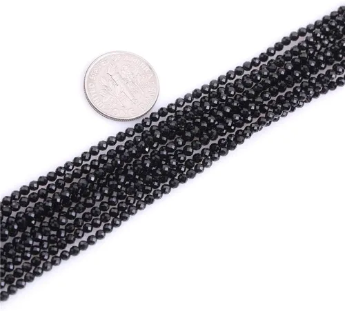 Vista 3 de JOE FOREMAN Cuentas de turmalina negra para hacer joyas, piedras preciosas naturales, semipreciosas, 0.079 in, redondas, facetadas de 15 pulgadas