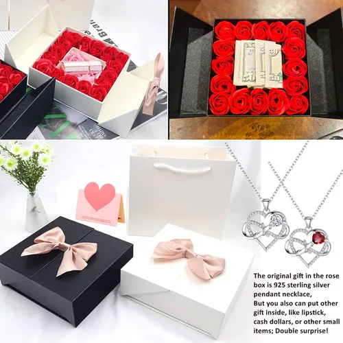 Vista 4 de Eternal Rose Gift Box with 925 Sterling Silver Necklace for Women Infinite Love Pendant Silver Necklace in Rose Box Gift for Mom Wife on Mothers Day