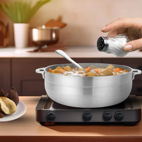 Vista 2 de Alpine Cuisine olla de caldero de aluminio antiadherente de 3.5 cuartos con tapa Utensilios de cocina duraderos y fáciles de limpiar