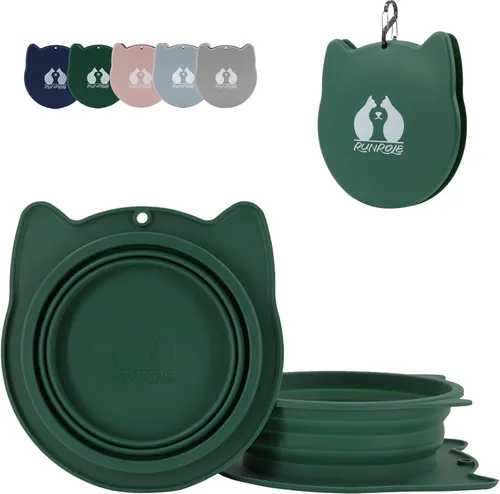 Vista 8 de RUNROLE Cuencos plegables de silicona 2 en 1 para viaje, se juntan y usan por separado, cuencos portátiles para agua y alimentos para mascotas, Rosa