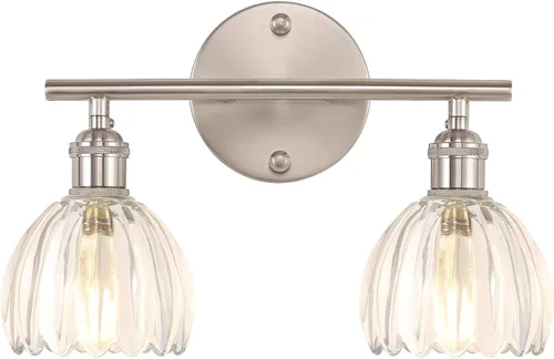 Vista 59 de Shenmoyl Lámparas de baño, lámpara de pared de 2 luces para tocador sobre espejo con pantalla de vidrio tulipán blanco para dormitorio, sala