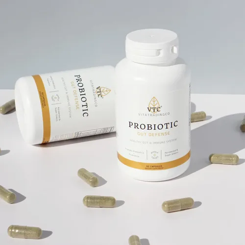 Vista 4 de VTC VitaTradingCo. Probiotic Gut Defense Probióticos y prebióticos para la salud intestinal y la digestión 1 mil millones de UFC con base