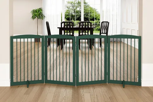 Vista 13 de PUPETPO Puerta independiente para mascotas para perros, puerta plegable de madera para perros para casa, escaleras, entradas, valla de seguridad