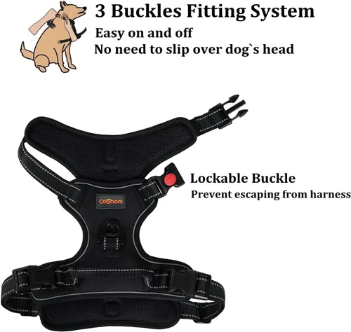 Vista 4 de Coohom Arnés sin tirones para perro, con asa y dos accesorios para correa, arnés ajustable para mascotas al aire libre con material Oxford