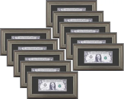 Vista 10 de Marco de billetes de dólar de 4 x 9 con paspartú, soporte de caballete para colgar de mesa o anillo en D, montaje en pared (negro/plateado, 1 unidad)