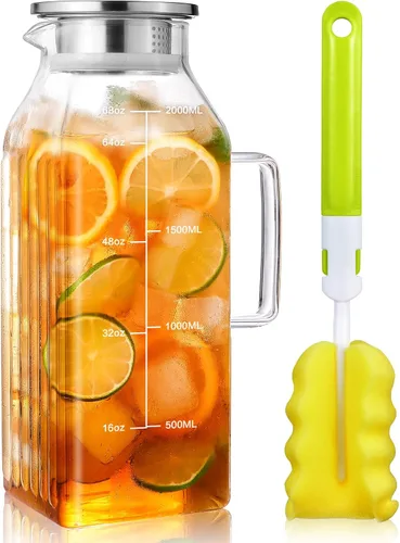 Vista 12 de Aofmee Jarra de vidrio de 68oz con tapa y mango para nevera, silicona gris
