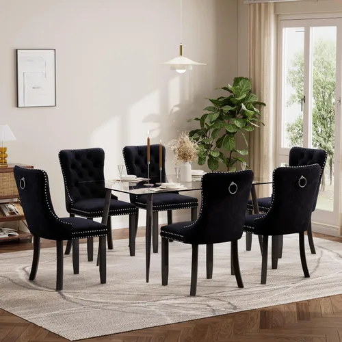 Vista 136 de Baysitone Juego de mesa de comedor de cristal de 51 pulgadas para 4, juego de 5 piezas de comedor moderno, mesa de cocina rectangular de vidrio