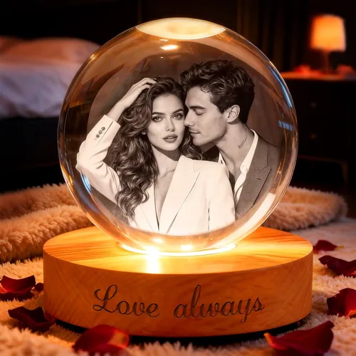 Vista 10 de Luz nocturna de bola de cristal de fase lunar personalizada, recuerdo de regalos de boda luna1