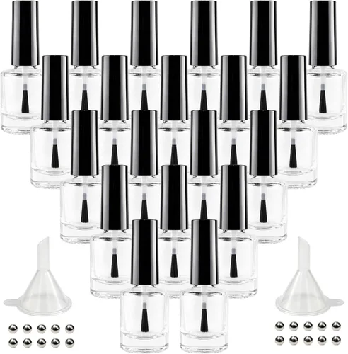 Vista 10 de GTHER 20 botellas vacías de esmalte de uñas, recipiente de botellas recargables de vidrio transparente con tapa de cepillo y embudo y bolas