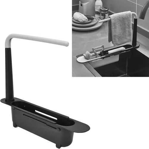 Vista 2 de Zerodis Estante telescópico de almacenamiento para fregadero, 2 en 1, cesta de drenaje expandible para fregadero debajo del fregadero, organizador