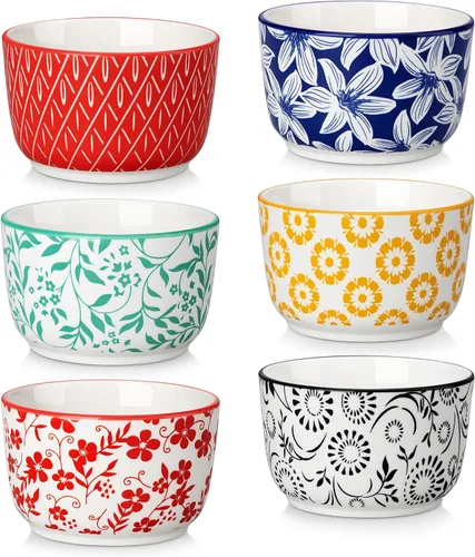 Vista 16 de vancasso Selene - Juego de 6 mini ramequines de cerámica de 4 onzas, tazas para hornear aptas para horno para crème brûlée, soufflés, postres