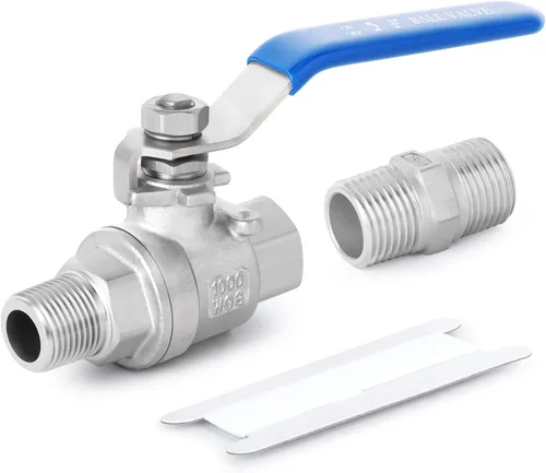 Vista 14 de Kit de válvula de bola FNPT de 1 pulgada, acero inoxidable 304 con asas azules y pezón