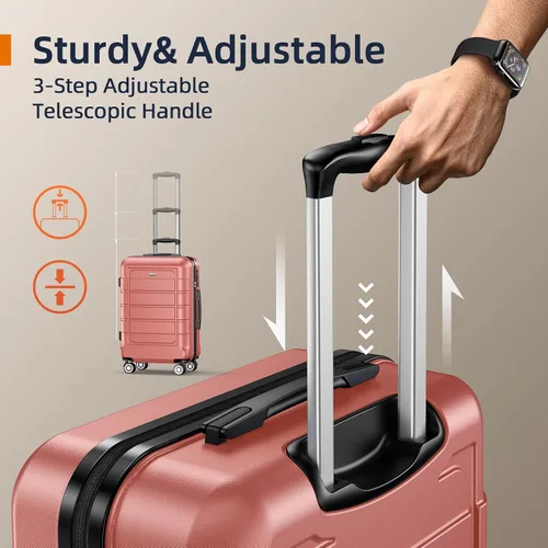 Vista 6 de SHOWKOO Sets de equipaje, maleta ampliable con doble ruedas, bloqueo TSA, 3pcs, Rose gold