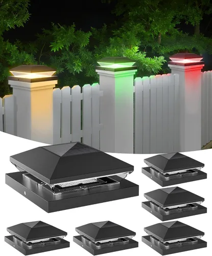 Vista 10 de T-SUN Paquete de 6 luces solares para postes y postes de valla, 2 modos Negro-blanco cálido y frío