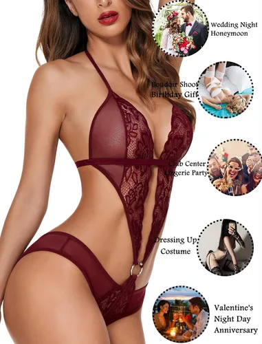 Vista 6 de Avidlove Lencería de encaje en V profundo para mujer babydoll de una pieza