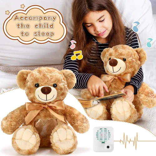 Vista 5 de Silipull Recuerdo oso de peluche de terciopelo rosa de 12 pulgadas con grabador de voz marrón, animal de peluche con marco de fotos, regalo