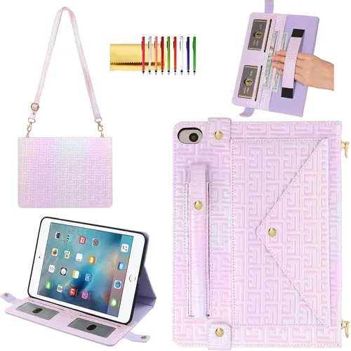 Vista 6 de Funda tipo bolso para iPad mini de 5ª/4ª/3ª/2ª/1ª generación de 7.9 pulgadas, Techcircle funda ligera tipo folio con soporte bandolera con billetera