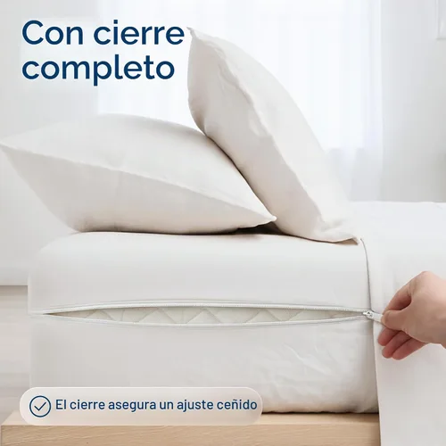 Vista 3 de Protector de colchón impermeable con cremallera, tamaño Queen de 60 x 80 x 15 a 18pulgadas, protector de bolsillo extra profundo, protección