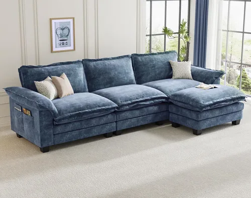 Vista 37 de KKL Sofá Seccional Modular de 89 Pulgadas, Sofá de Amor de 2 Asientos Sofá Nube con Asiento Profundo, Sofás Seccionales de Chenilla para Sala
