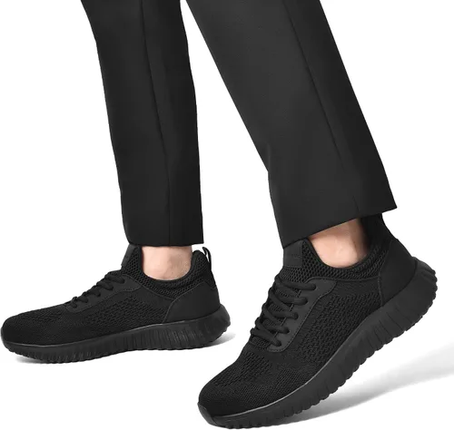 Vista 9 de Bruno Marc Zapatos de trabajo antideslizantes para hombre, zapatos para caminar, color negro y ligero, para cocinero, cocina, restaurante, tenis