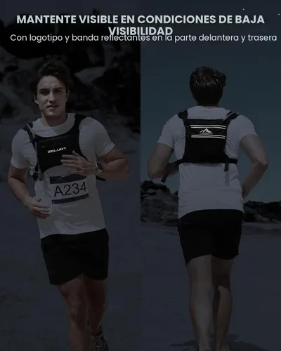 Vista 5 de Zelvot Chaleco para correr con vejiga de agua de 1 litro, patente original de Estados Unidos, chaleco de hidratación reflectante ajustable, mochila