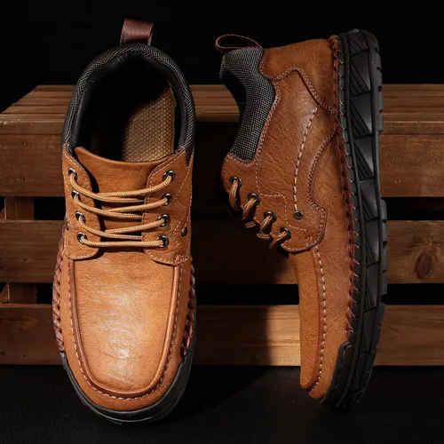 Vista 3 de Men Shoes Leather Casual Shoes Classics Slip on Shoes for Men Work Bussiness Office Drving Sneaker