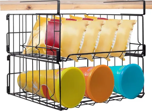 Vista 7 de Cestas de almacenamiento para debajo del estante, cesta plegable de acero al carbono debajo del gabinete para armarios de cocina, despensas, paquete