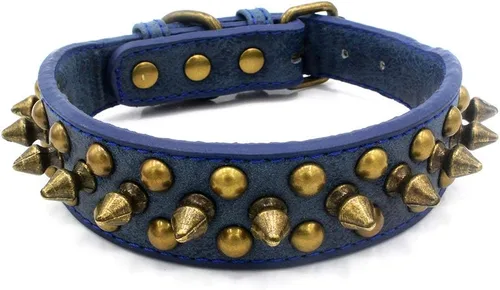 Vista 14 de Serijoars Collar para perro con tachuelas, de piel sintética suave con clavos de hongos, ajustable, para cachorros (XS, Negro)
