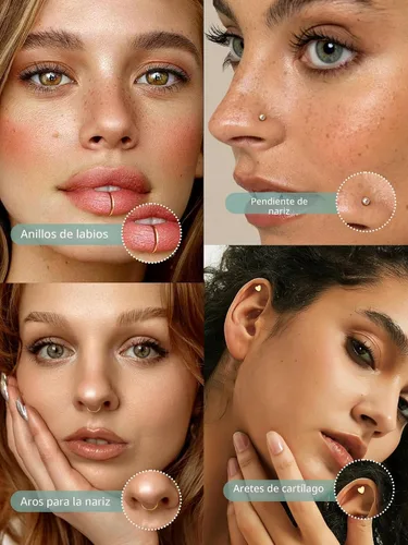 Vista 7 de THUNARAZ 32 anillos de nariz para mujeres y hombres – Retenedor de acero inoxidable quirúrgico hipoalergénico en forma de L transparente, recto