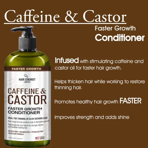 Vista 3 de Hair Chemist Acondicionador de crecimiento más rápido con cafeína y ricino, 33.8 onzas, acondicionador para el cabello para un crecimiento más