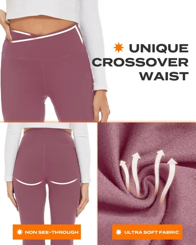Vista 15 de TNNZEET Leggings acampanados negros para mujer, pantalones de yoga cruzados con bolsillos, corte de bota, leggings acampanados