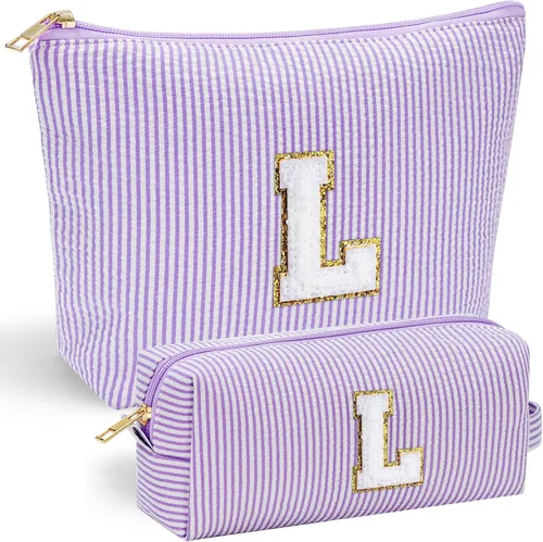 Vista 24 de YOOLIFE Regalos del Día de la Madre para Mujeres, Bolsa de Maquillaje con Iniciales, Bolsa de Maquillaje para Viaje, Bolsa de Maquillaje Negro