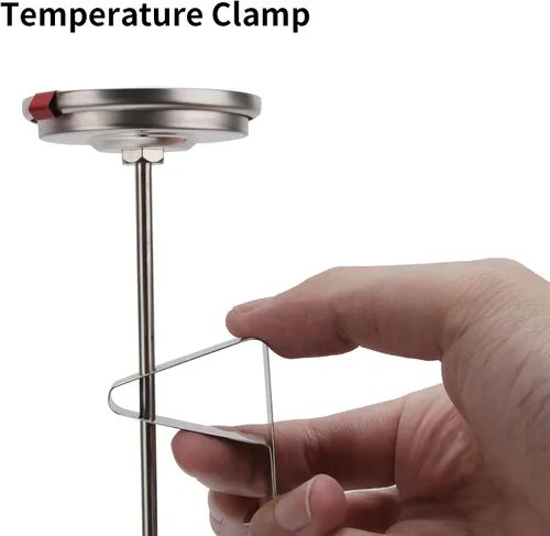 Vista 3 de MEASUREMAN Termómetro para freír profundo de 2 pulgadas, vástago de acero inoxidable de 12 pulgadas, abrazadera ajustable de acero inoxidable, clip