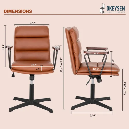 Vista 2 de Okeysen Silla de escritorio de oficina sin ruedas, silla ergonómica con Marrón retro