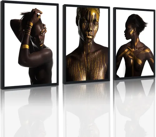 Vista 85 de MAMAGO Lienzo decorativo para pared, pintura de belleza dorada y negra, fotos de mujeres africanas, hermosos pósteres de mujer negra, impresiones