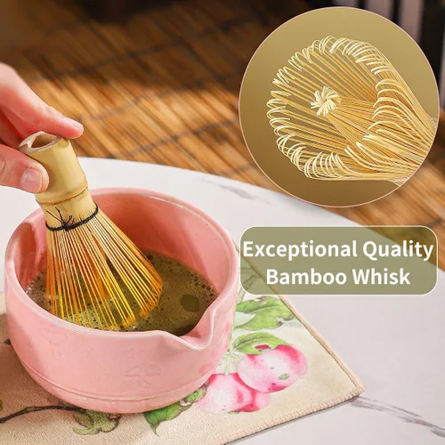 Vista 6 de Juego de matcha, 8 piezas de cerámica Matcha Bowl & Whisk Kit con patrón de setas, chawan japonés tradicional, persecución de bambú, cuchara