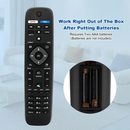 Vista 5 de Nuevo reemplazo remoto apto para Philips Smart TV NH500U NH500UW NH503UP 55PFL5602 50PFL5602 43PFL5602 75PFL6601 32PFL4902 40PFL4901 43PFL4901
